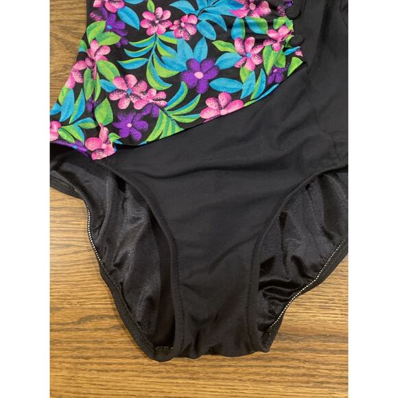 Maxine Of Hollywood Womens One Piece Swimsuit Floral Retro Button Bright Size 10 - Picture 4 of 11